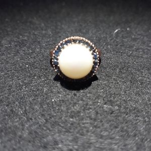 Natural Pearl With Sapphire Halo Ring S10